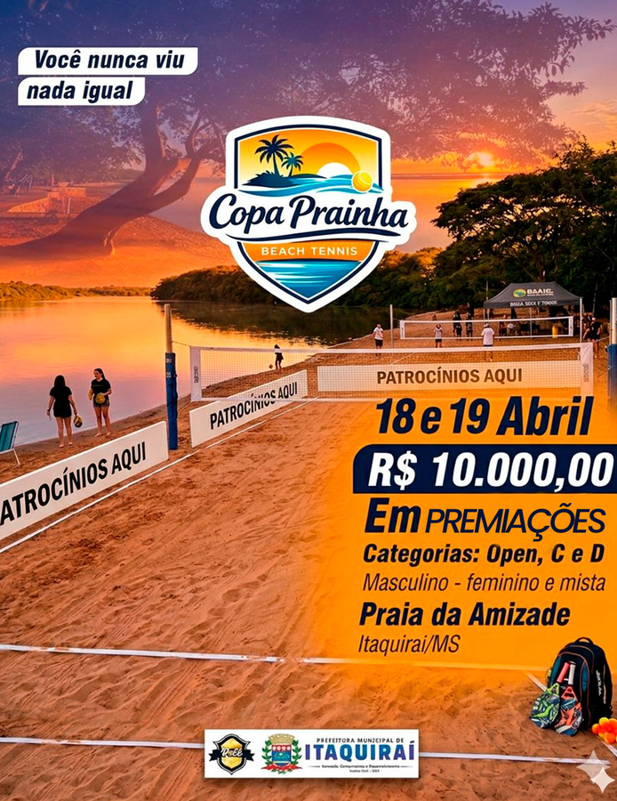 Começa neste sábado a Copa Prainha de Beach Tennis na Praia da Amizade em Itaquiraí
