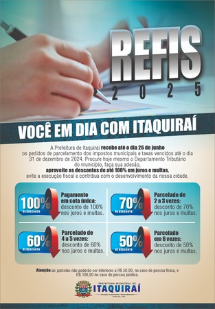 REFIS 2025: Contribuintes de Itaquiraí têm até 26 de junho para regularizar dívidas com descontos