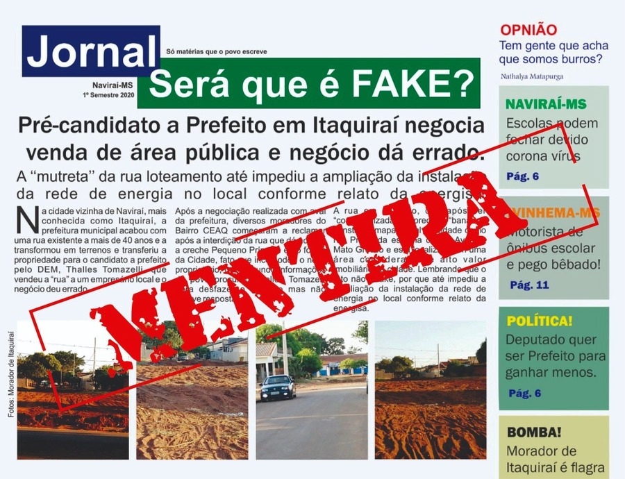 Arte anônima montada "imita" jornal tabloide em fake news distribuído em redes sociais.