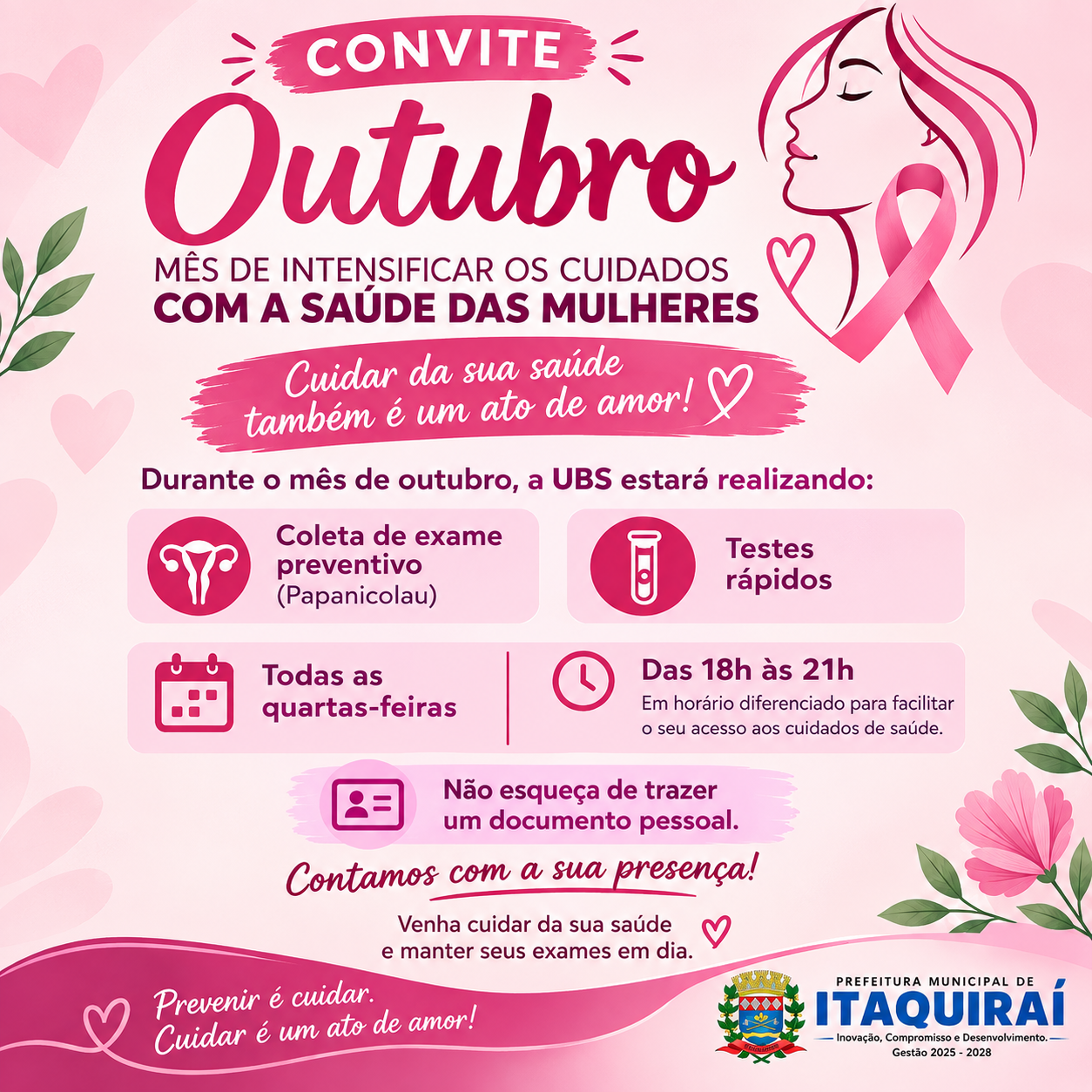 UBS de Itaquiraí terá atendimento especial às quartas-feiras durante o Outubro Rosa